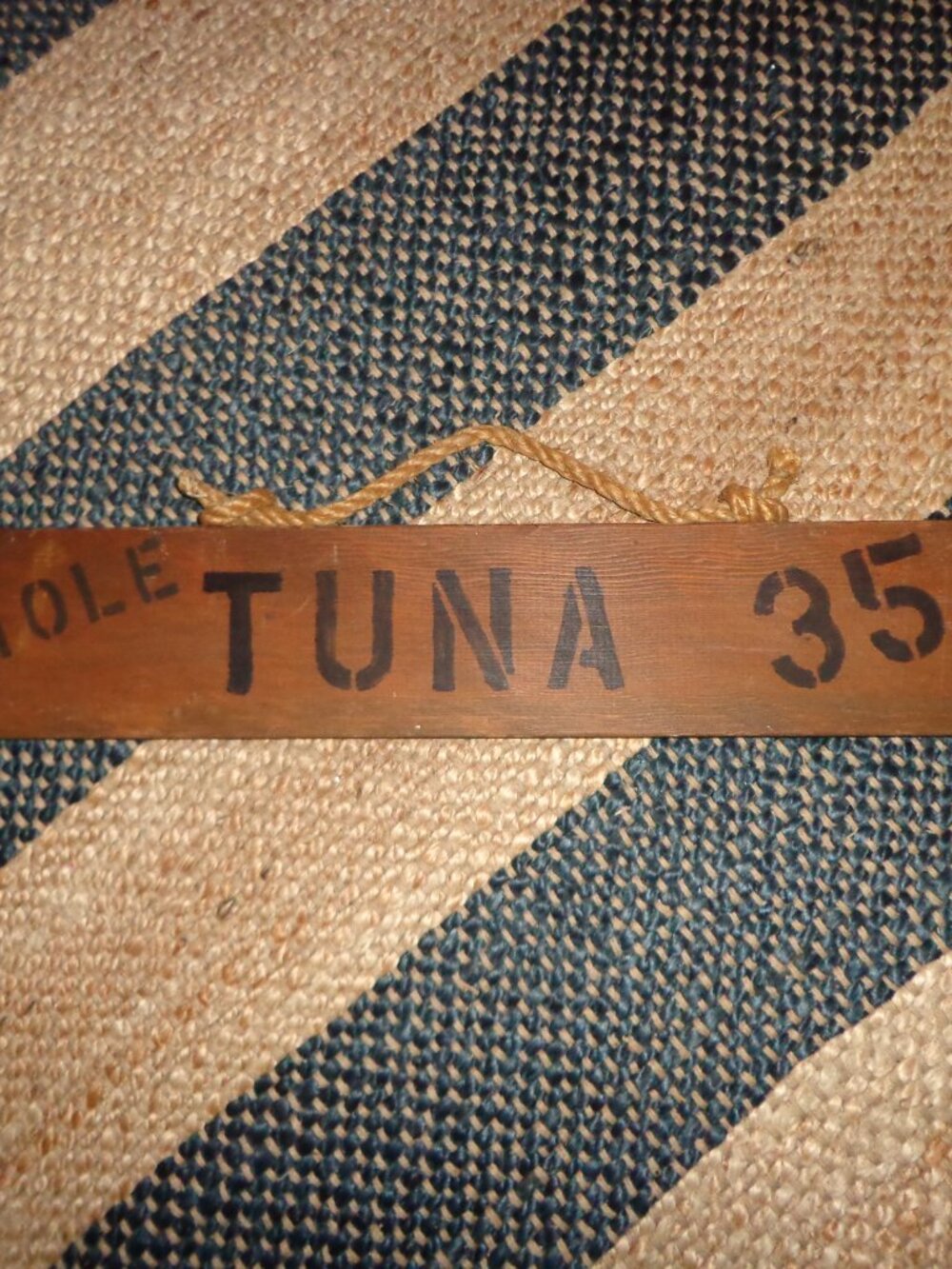 Primitive Wood WHOLE TUNA Sign Rustic Nautical Rope Hook Nautical Coastal